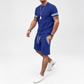 Men's 2‑Piece Outfit Striped Cuff Short‑Sleeve T‑Shirt & Drawstring Casual Shorts Set