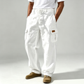 Men's White Drawstring Wide Leg Cargo Pants