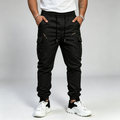 Men's Drawstring Zipper Pockets Jogger Cargo Pants