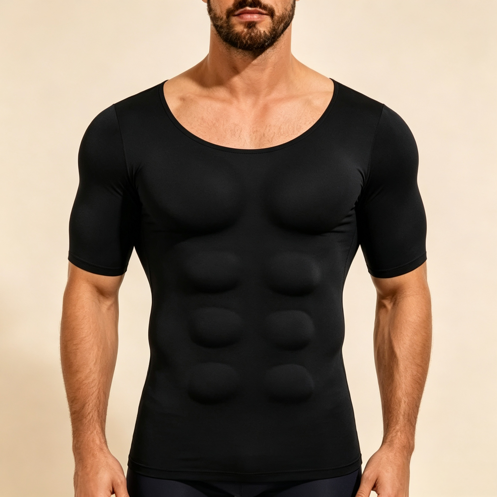 Men's Padded Muscle Compression T‑Shirt, Fake Muscle Shapewear Short Sleeve Body Shaper Top
