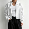 Men's Cropped Pinstripe Button Down Shirt – Oversized Long Sleeve Casual Crop Top