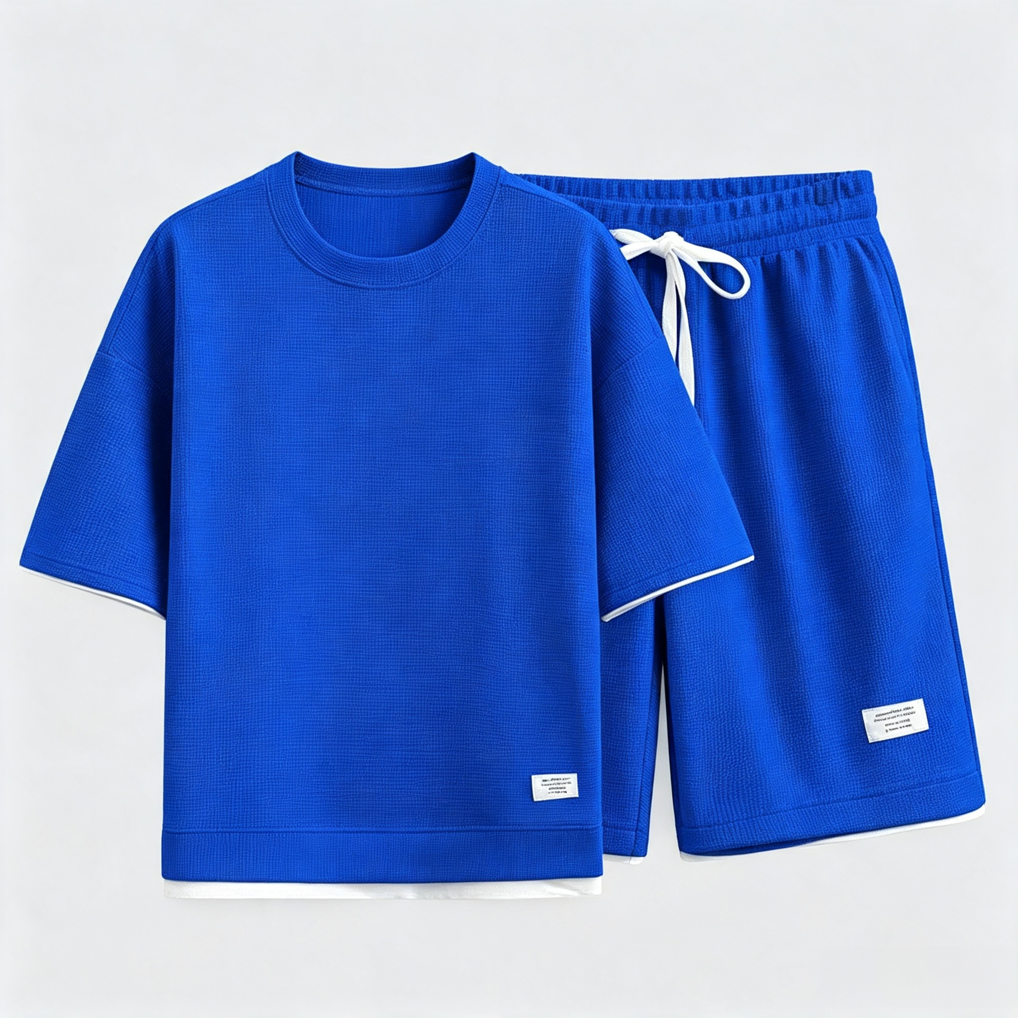 Men's 2-Piece Waffle Textured T-Shirt & Shorts Set – Casual Short Sleeve Loungewear