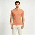 Men's Ribbed Notch V‑Neck Short‑Sleeve Fitted Casual T‑Shirt