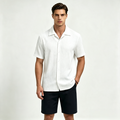 Men's Textured Camp Collar Short‑Sleeve Button Down Casual Shirt