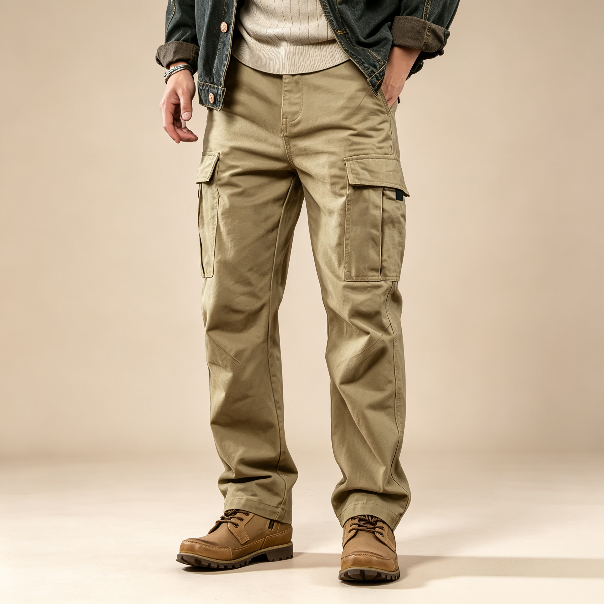Men's Multi‑Pocket Straight Leg Cargo Pants Casual Work Trousers