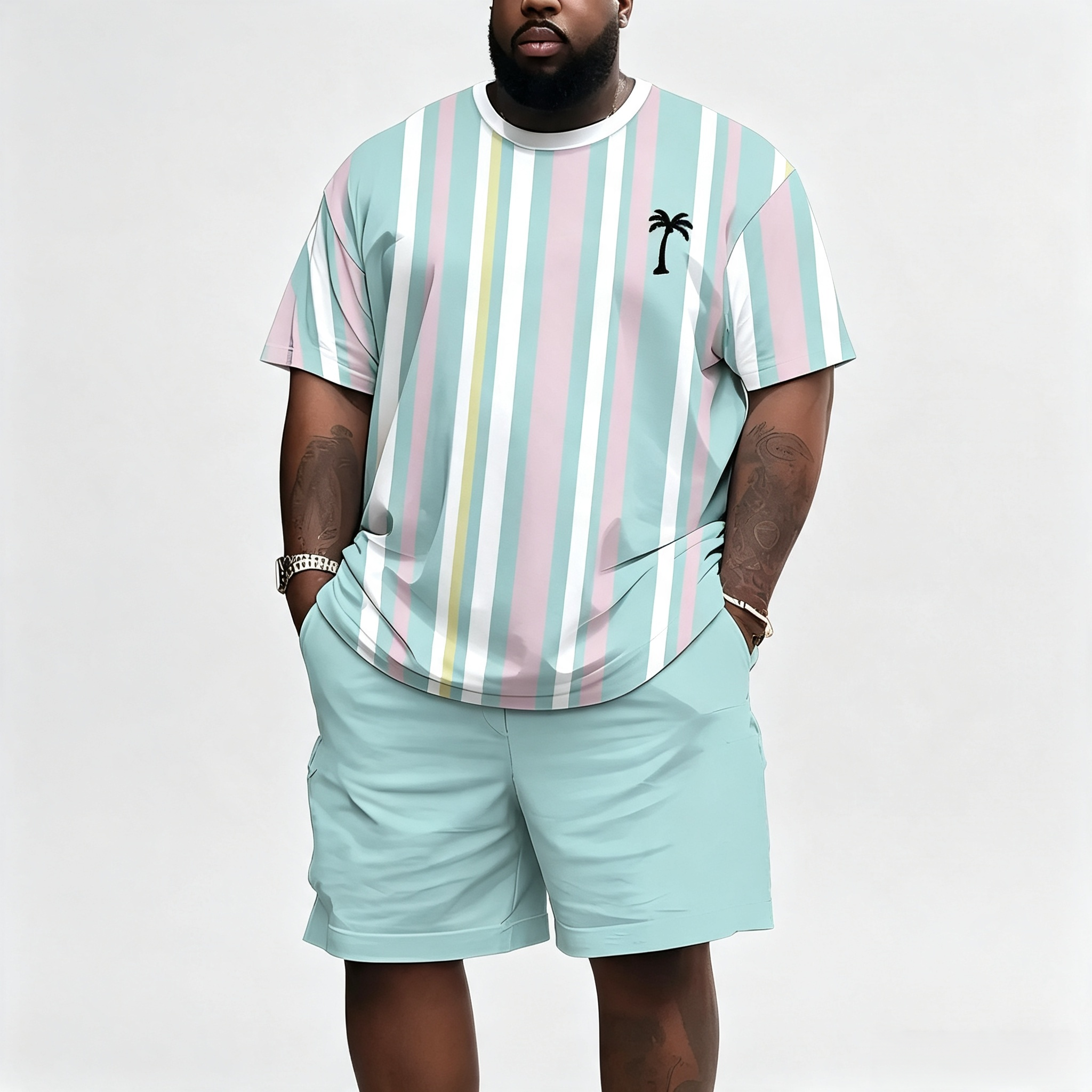 Men's Textured Floral 2-Piece Short Set – Casual Vacation Shirt & Shorts Outfit
