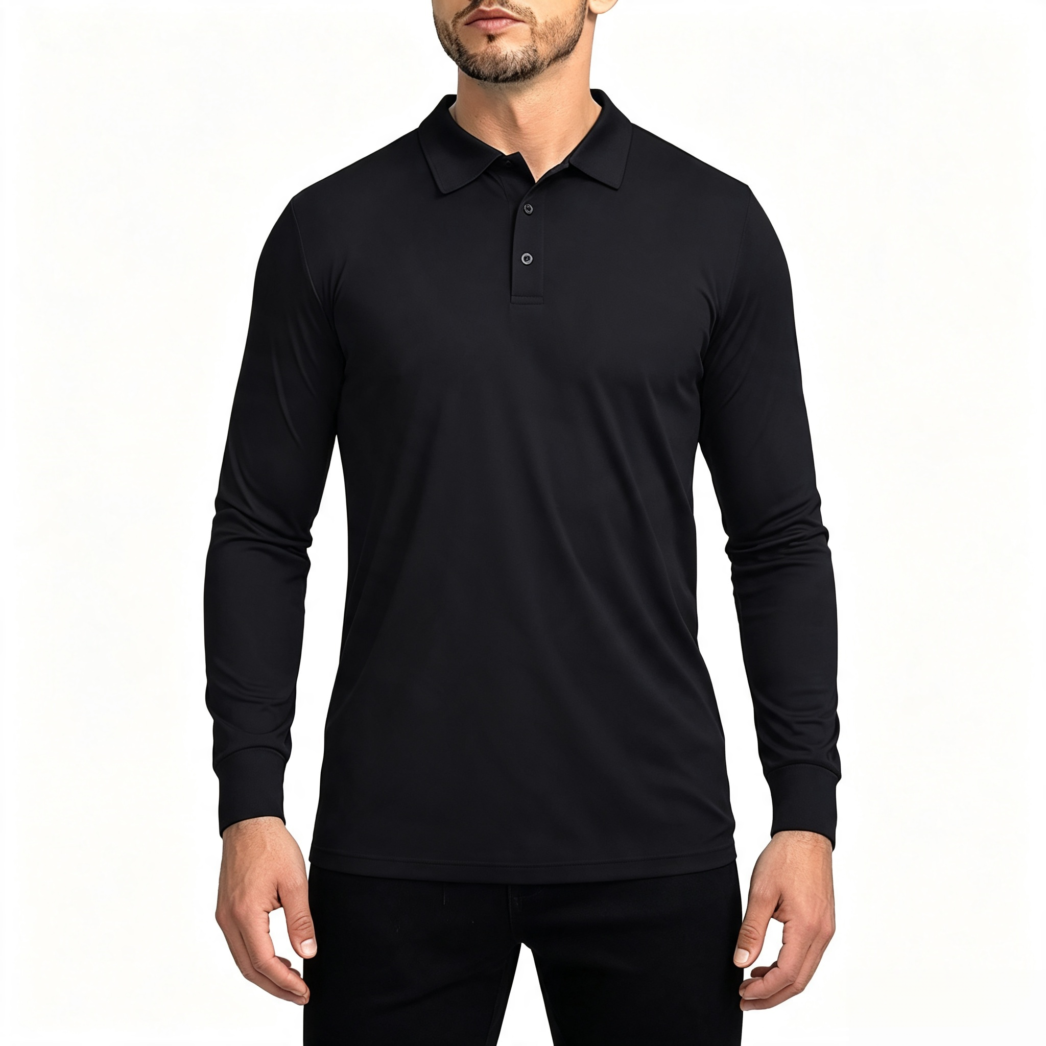 Men's Long Sleeve Performance Polo Shirt, Classic Collar 3-Button Placket Casual Golf Polo Top
