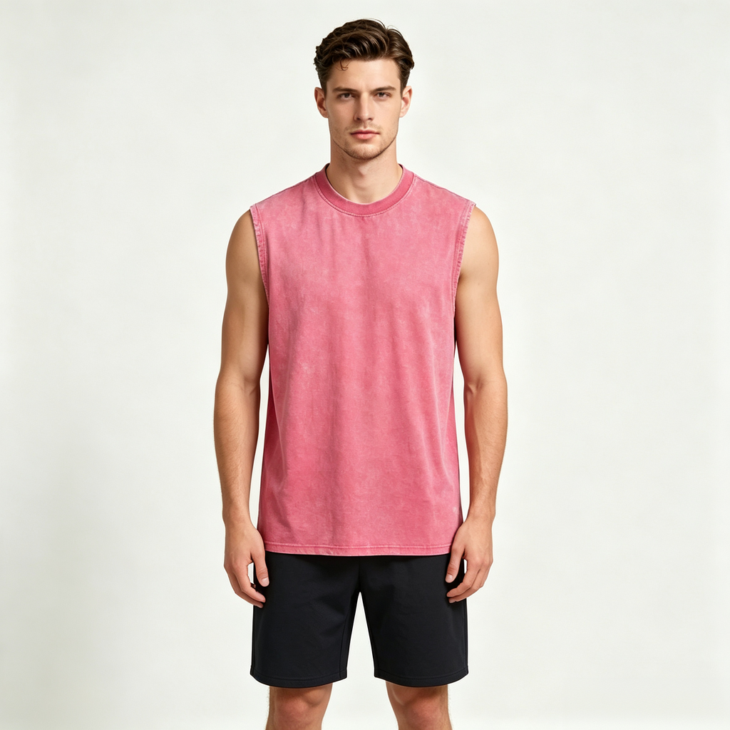 Men's Washed Distressed Sleeveless Crew Neck Loose Casual Tank Top