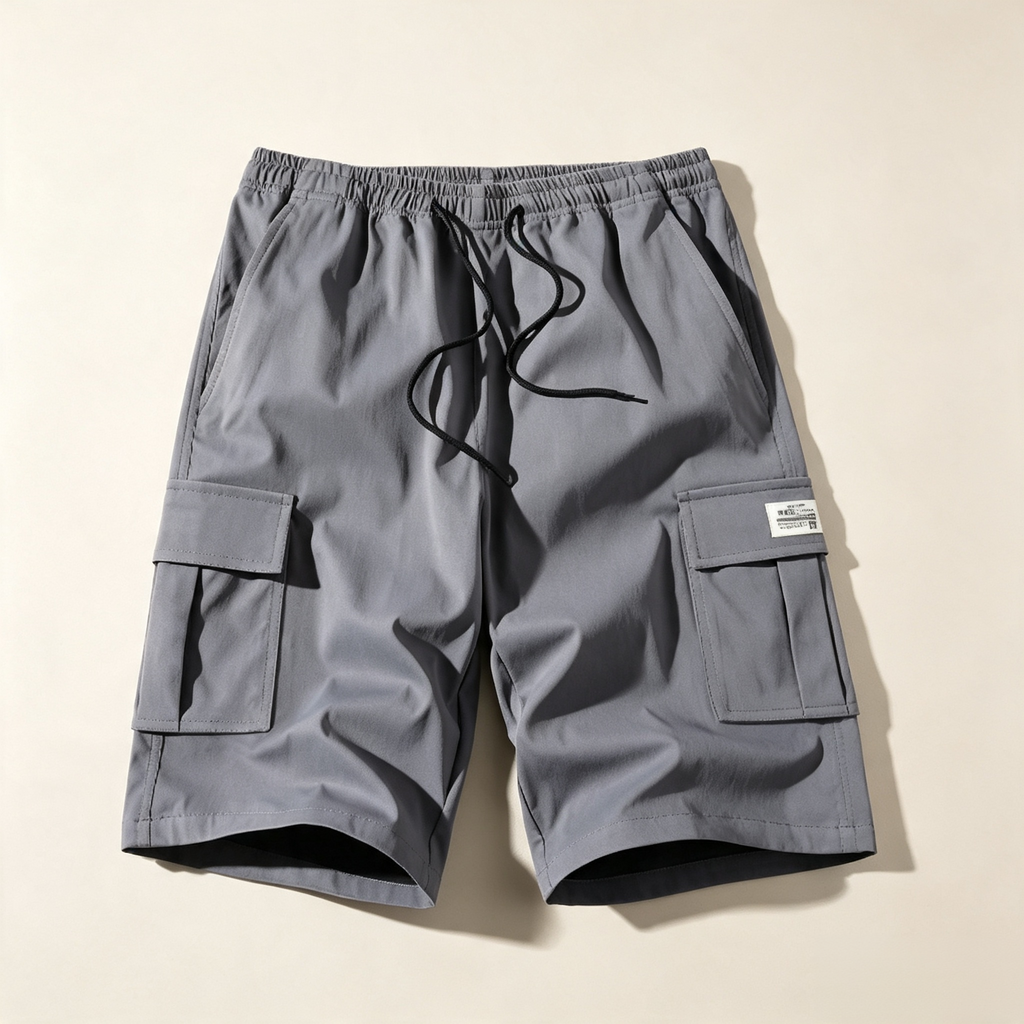 Men's Elastic Waist Cargo Shorts – Casual Multi-Pocket Drawstring Work Shorts