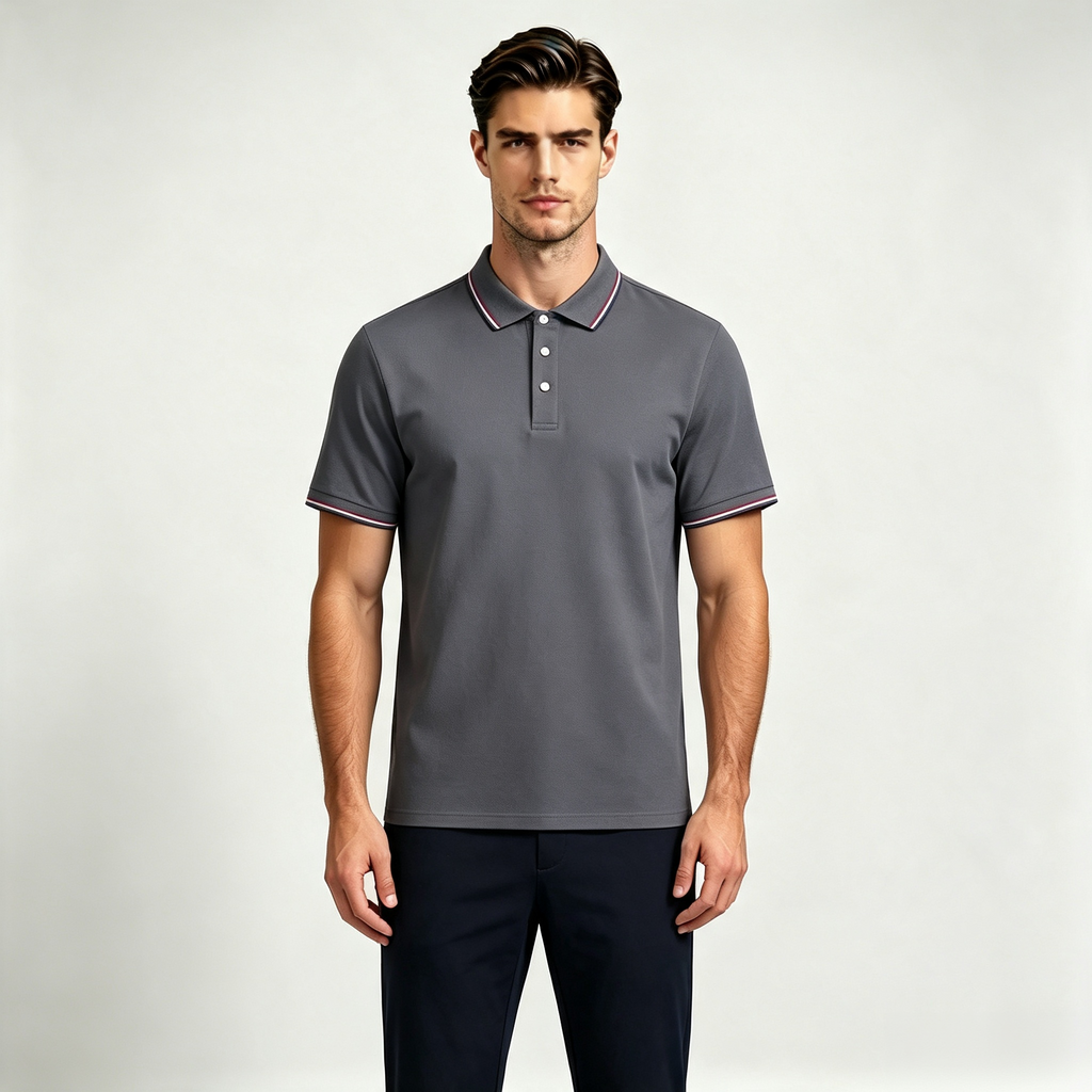 Men's Contrast Striped Trim Short Sleeve Polo Shirt, Classic Collar 3-Button Placket Casual Top
