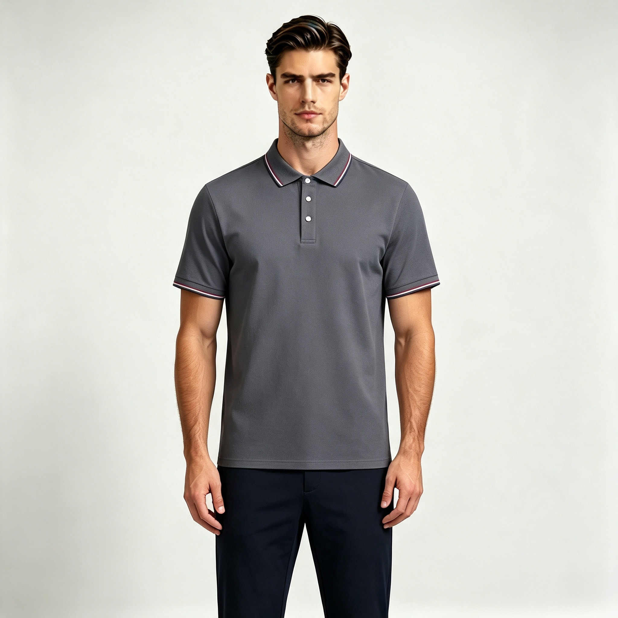 Men's Contrast Striped Trim Short Sleeve Polo Shirt, Classic Collar 3-Button Placket Casual Top