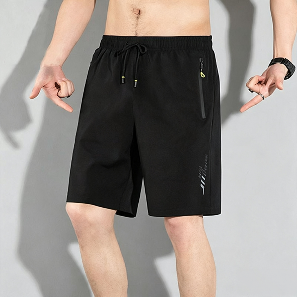 Men's Quick Dry Sports Shorts Elastic Drawstring Waist Athletic Shorts With Zipper Pockets