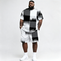 Men's Plus Size Brushstroke Plaid 2-Piece Short Set – Casual Streetwear Tracksuit