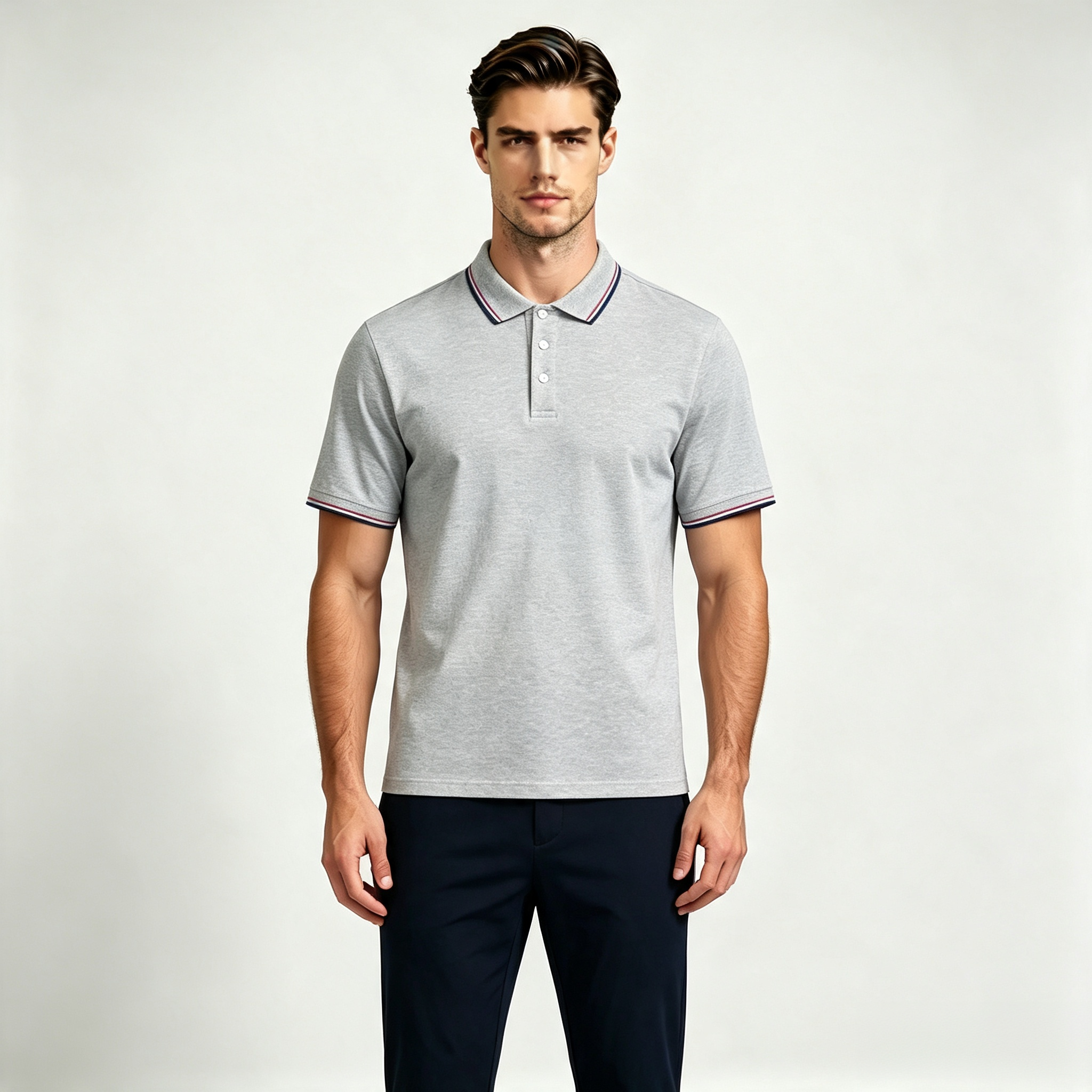 Men's Contrast Striped Trim Short Sleeve Polo Shirt, Classic Collar 3-Button Placket Casual Top