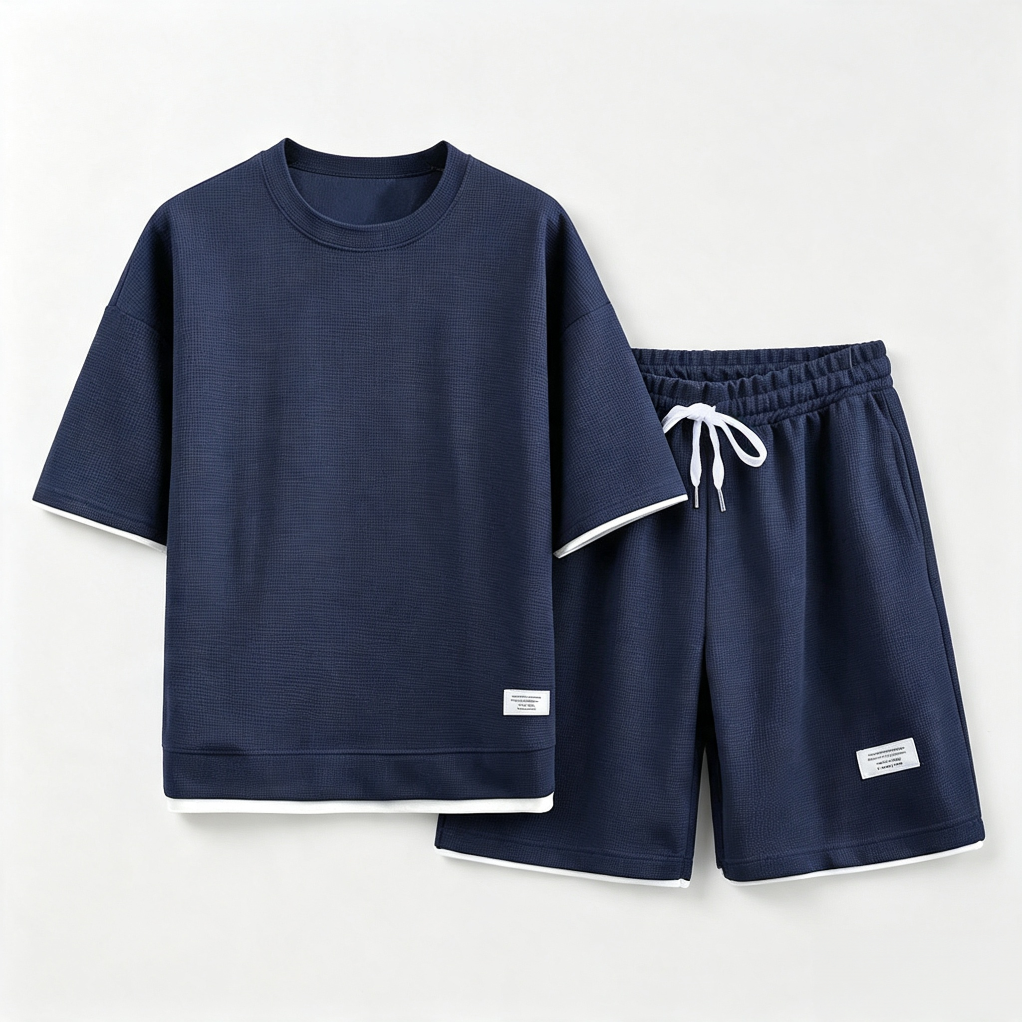 Men's 2-Piece Waffle Textured T-Shirt & Shorts Set – Casual Short Sleeve Loungewear