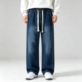 Men's Elastic Waist Drawstring Wide Leg Denim Jeans – Casual Vintage Washed Baggy Jeans