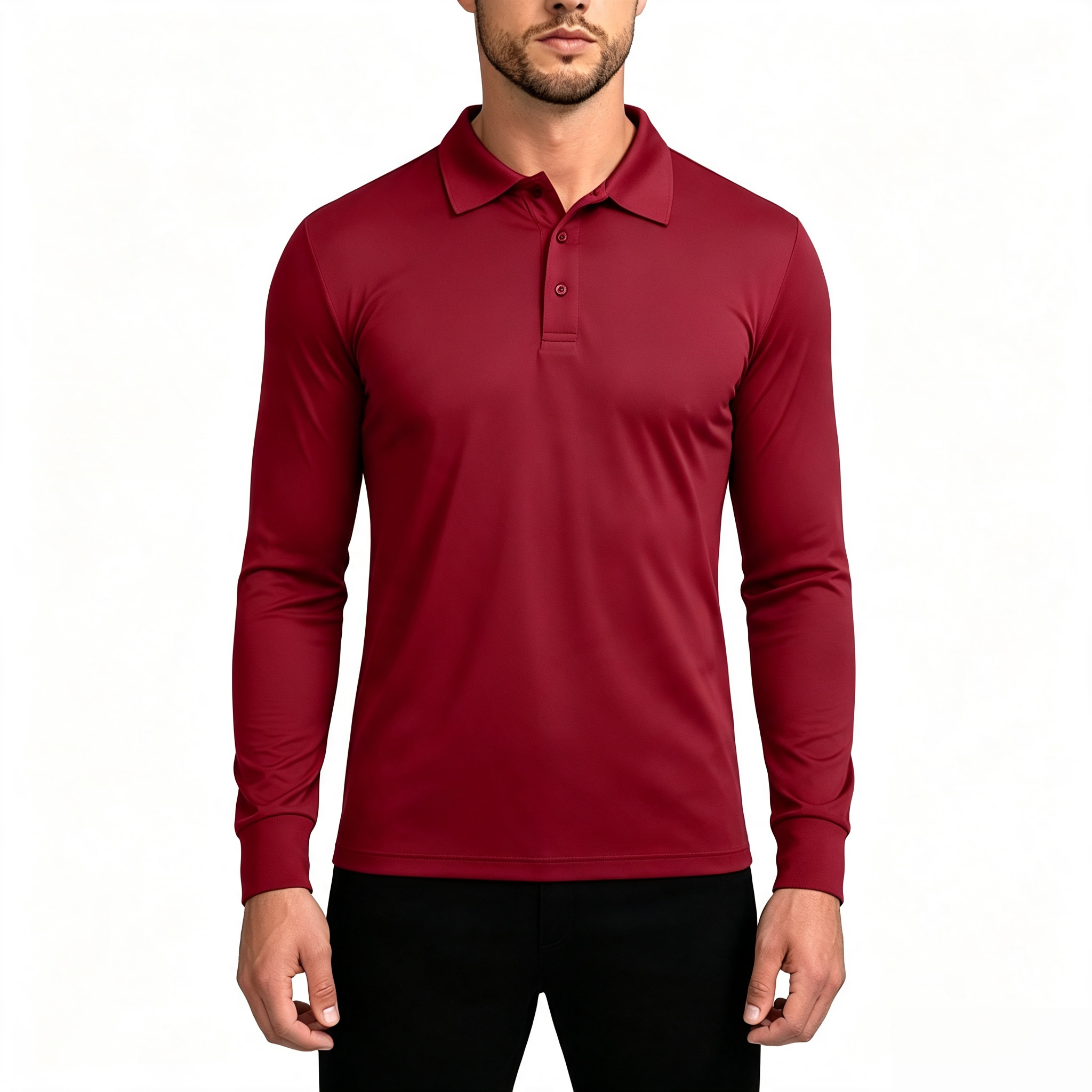 Men's Long Sleeve Performance Polo Shirt, Classic Collar 3-Button Placket Casual Golf Polo Top
