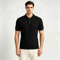 Men's Textured Diamond Pattern Polo Shirt – Casual Business Short Sleeve Top