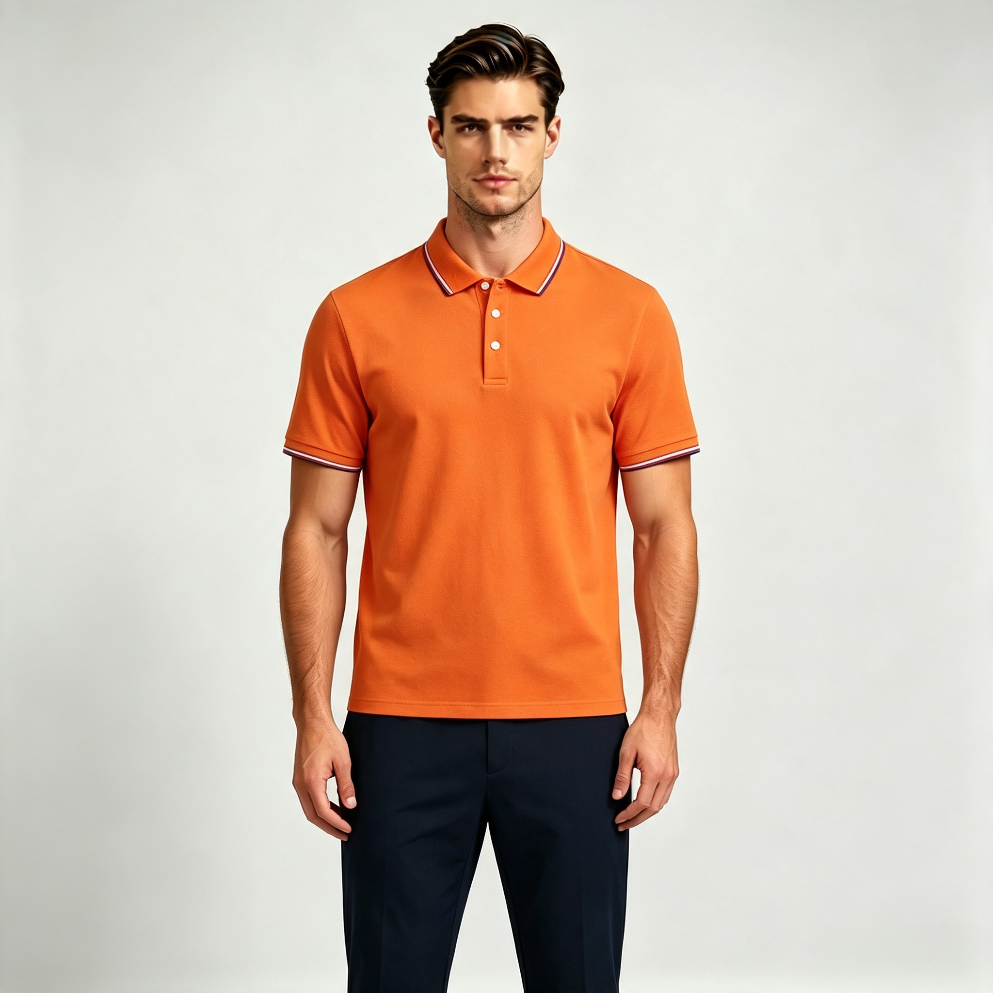 Men's Contrast Striped Trim Short Sleeve Polo Shirt, Classic Collar 3-Button Placket Casual Top