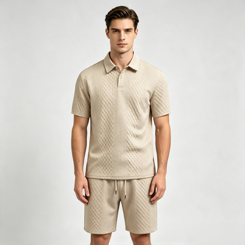 Men's 2-Piece Textured Diamond Quilted Polo Shirt & Shorts Set