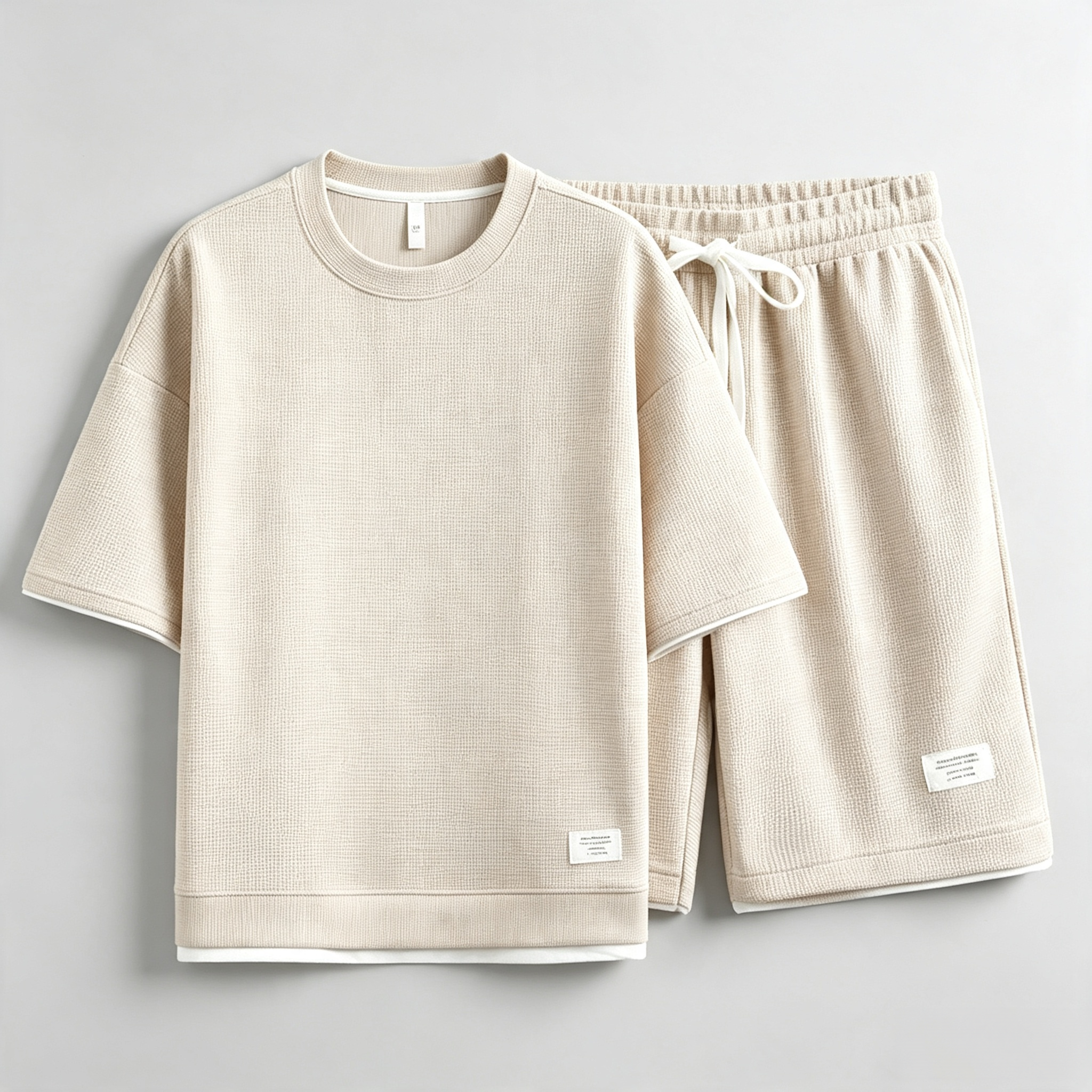 Men's 2-Piece Waffle Textured T-Shirt & Shorts Set – Casual Short Sleeve Loungewear