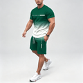 Men's Gradient Print 2-Piece Outfit, PARIS Letter Short Sleeve T-Shirt & Drawstring Shorts Set