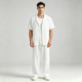 Men's Textured Short Sleeve Shirt & Wide Leg Pants Set