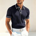 Men's Ribbed Textured Polo Shirt – Contrast Trim Short Sleeve Casual Top