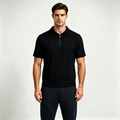 Men's Textured Quarter Zip Polo Shirt – Lapel Short Sleeve Casual Top