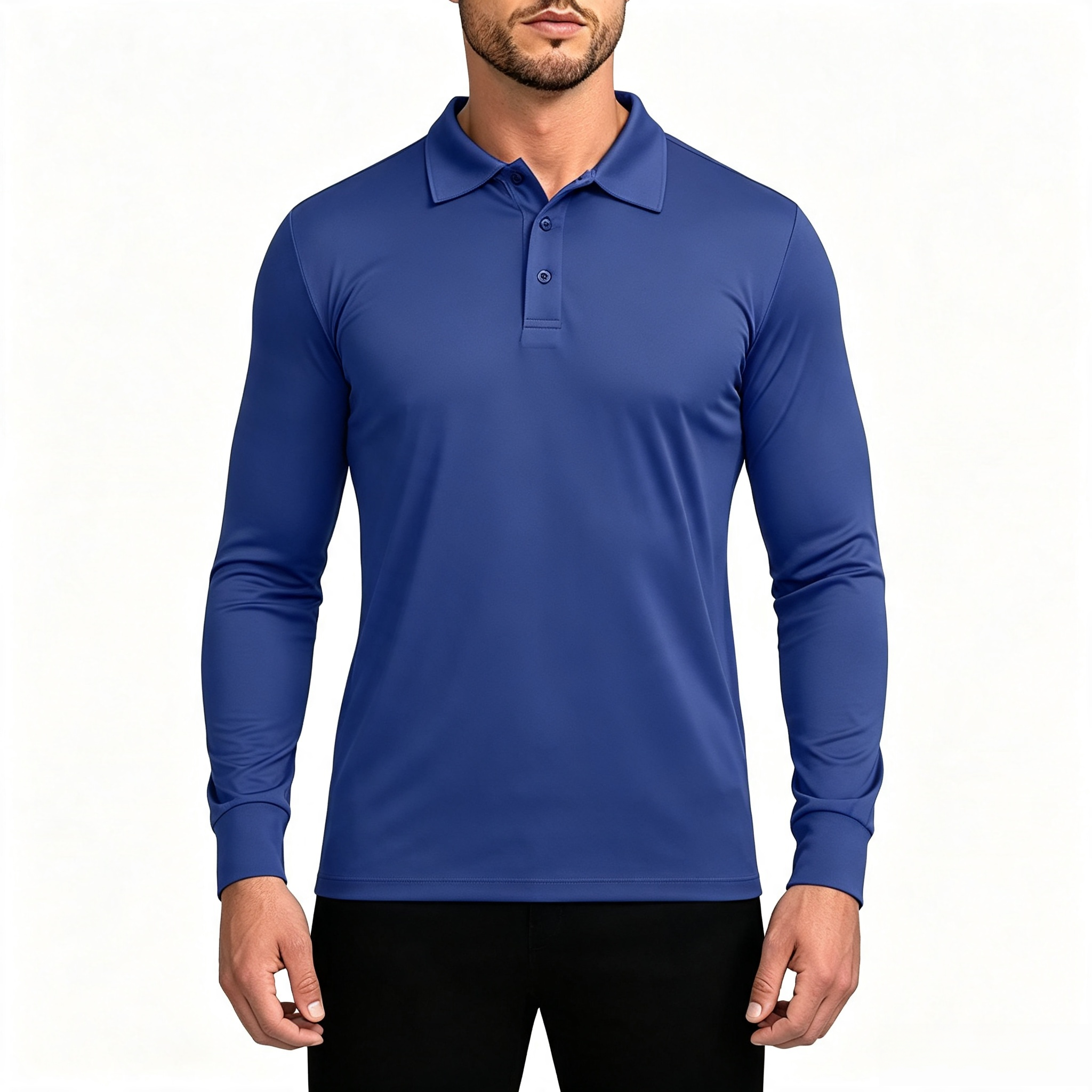 Men's Long Sleeve Performance Polo Shirt, Classic Collar 3-Button Placket Casual Golf Polo Top