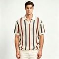 Men's Striped Open-Weave Polo Shirt – Breathable Casual Short Sleeve Top