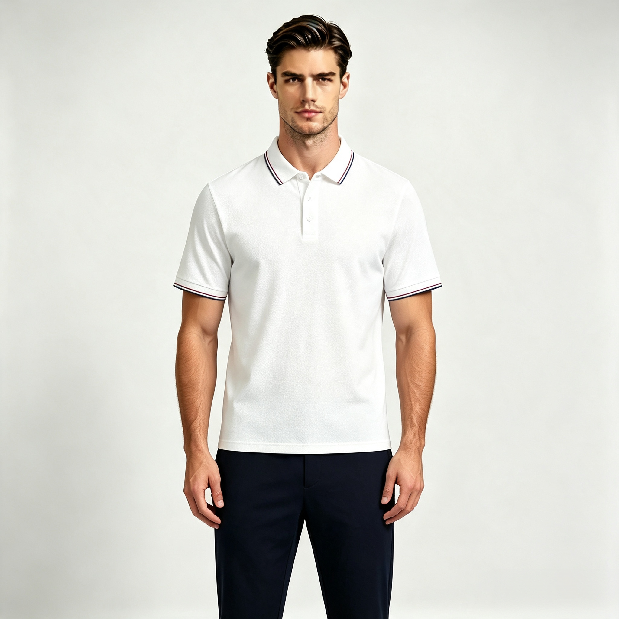 Men's Contrast Striped Trim Short Sleeve Polo Shirt, Classic Collar 3-Button Placket Casual Top