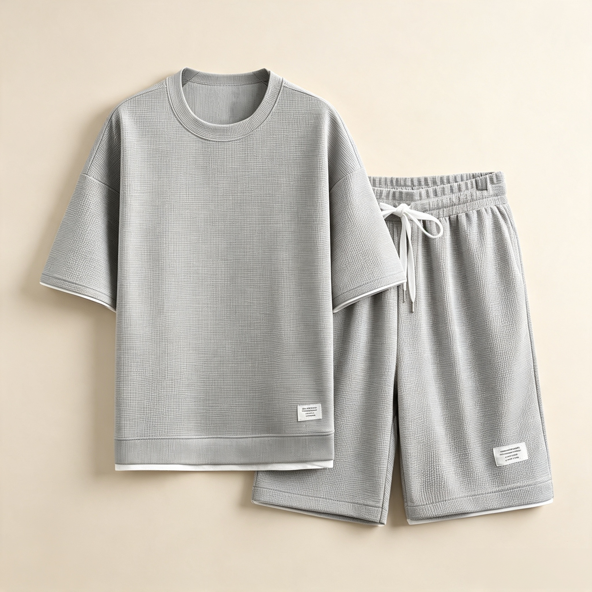 Men's 2-Piece Waffle Textured T-Shirt & Shorts Set – Casual Short Sleeve Loungewear