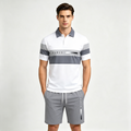 Men's 2-Piece Color Block "PARIS" Print Polo Shirt & Shorts Set – Casual Short Sleeve Tracksuit