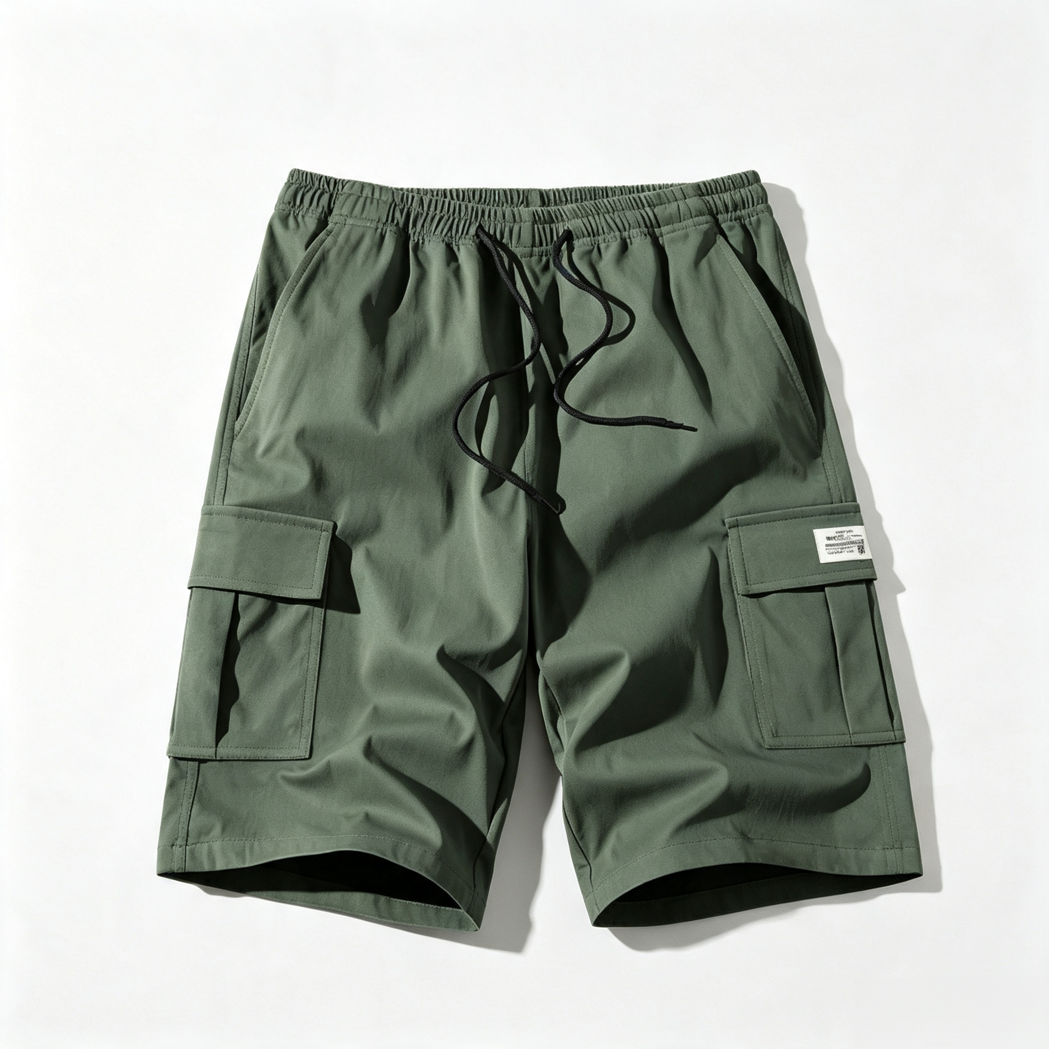 Men's Elastic Waist Cargo Shorts – Casual Multi-Pocket Drawstring Work Shorts