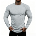 Men's Muscle Fit Long Sleeve Crew Neck T‑Shirt, Curved Hem Athletic Basic Casual Top