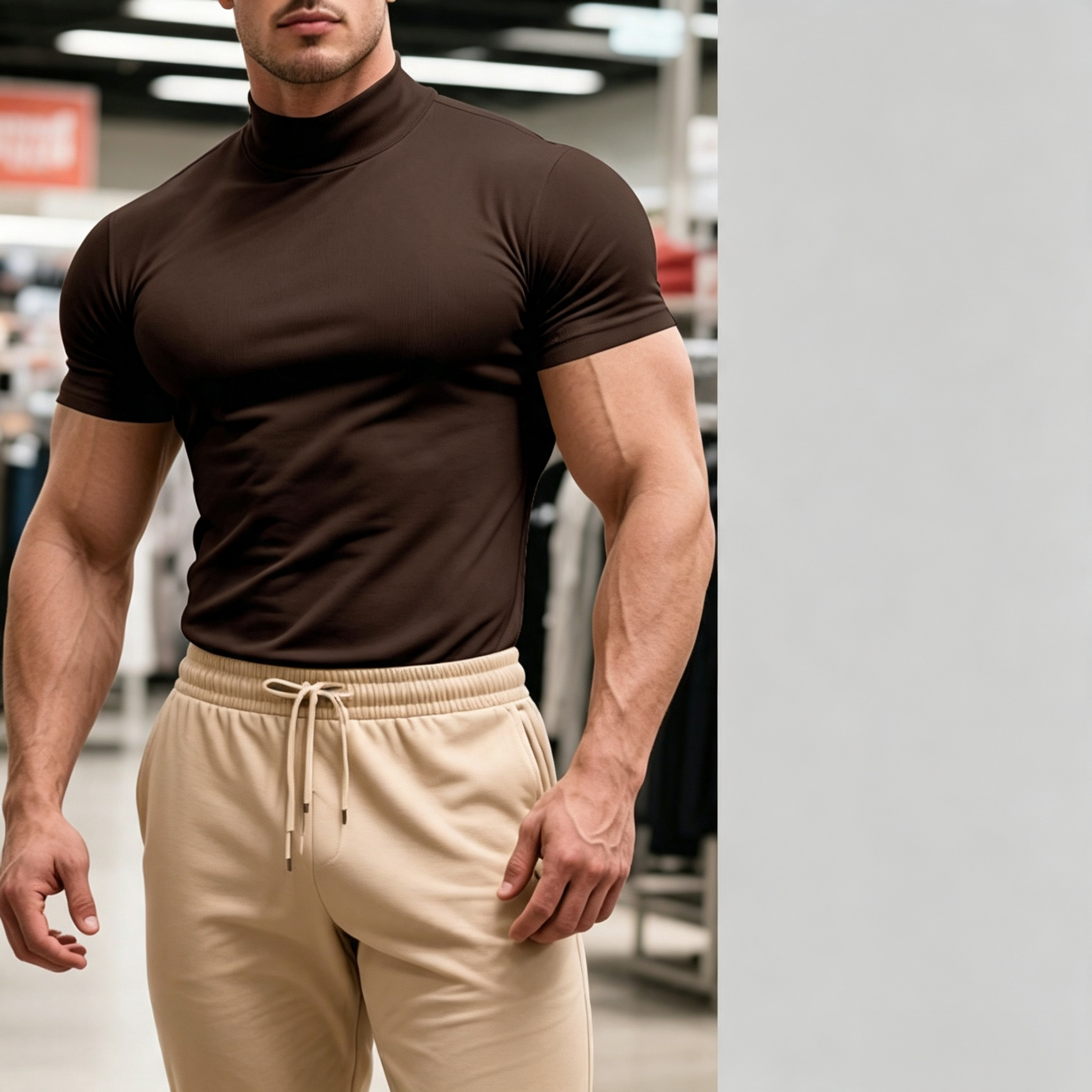 Men's Slim Fit Mock Neck Short Sleeve T-Shirt, Solid Color Casual Basic Top