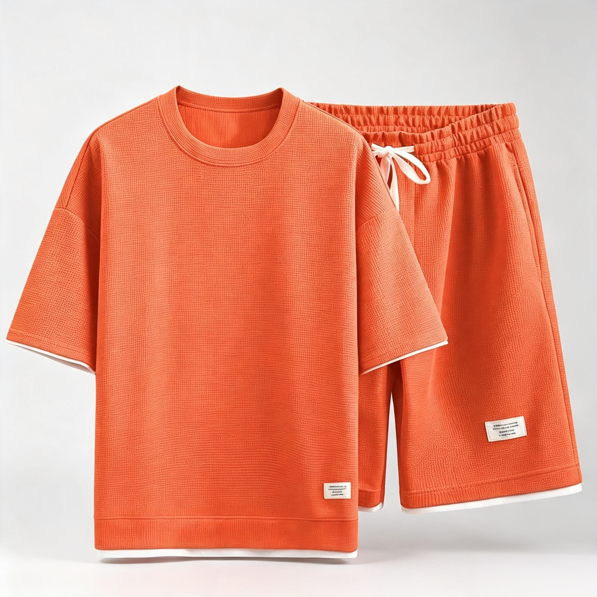 Men's 2-Piece Waffle Textured T-Shirt & Shorts Set – Casual Short Sleeve Loungewear