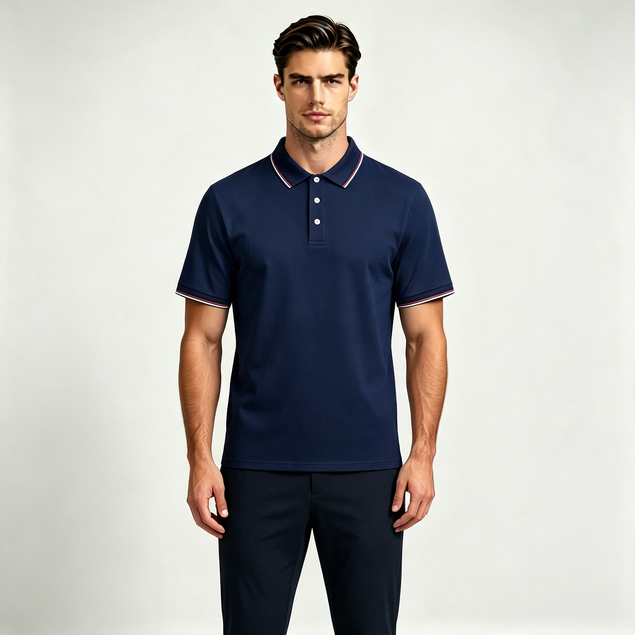 Men's Contrast Striped Trim Short Sleeve Polo Shirt, Classic Collar 3-Button Placket Casual Top