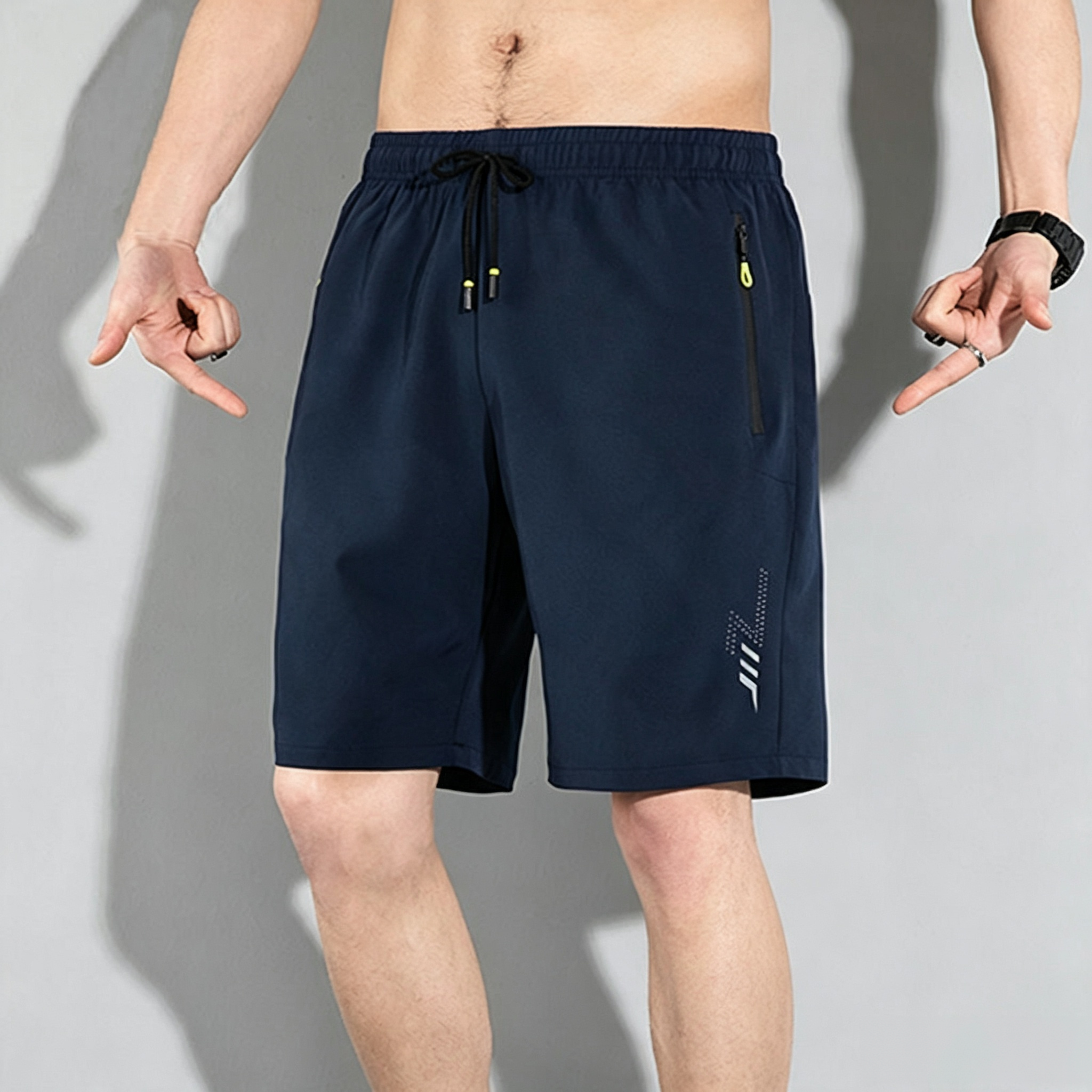 Men's Quick Dry Sports Shorts Elastic Drawstring Waist Athletic Shorts With Zipper Pockets