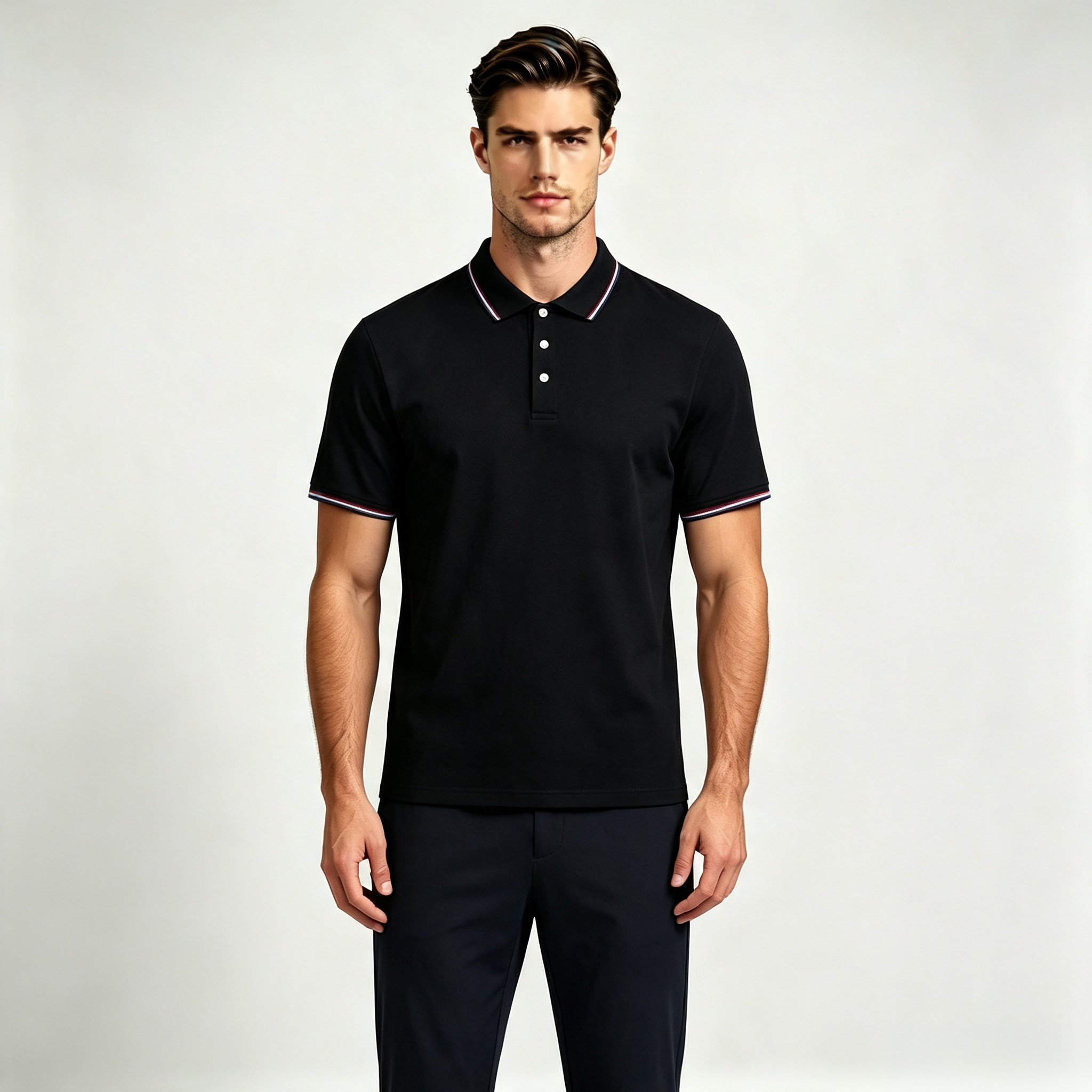 Men's Contrast Striped Trim Short Sleeve Polo Shirt, Classic Collar 3-Button Placket Casual Top