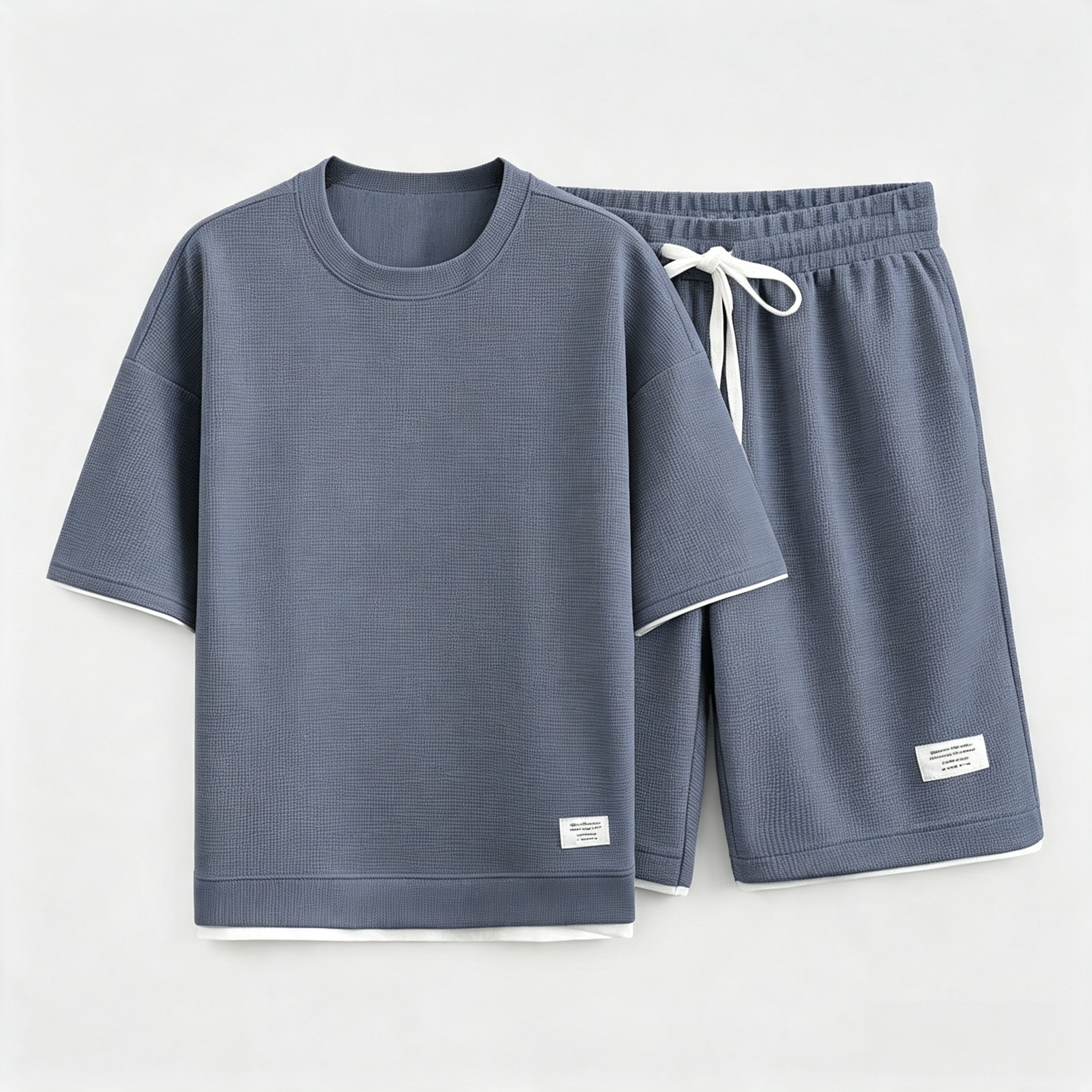 Men's 2-Piece Waffle Textured T-Shirt & Shorts Set – Casual Short Sleeve Loungewear