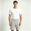 Men's Light Grey 100% Cotton Casual Shorts – Elastic Waist Drawstring Knee-Length Shorts