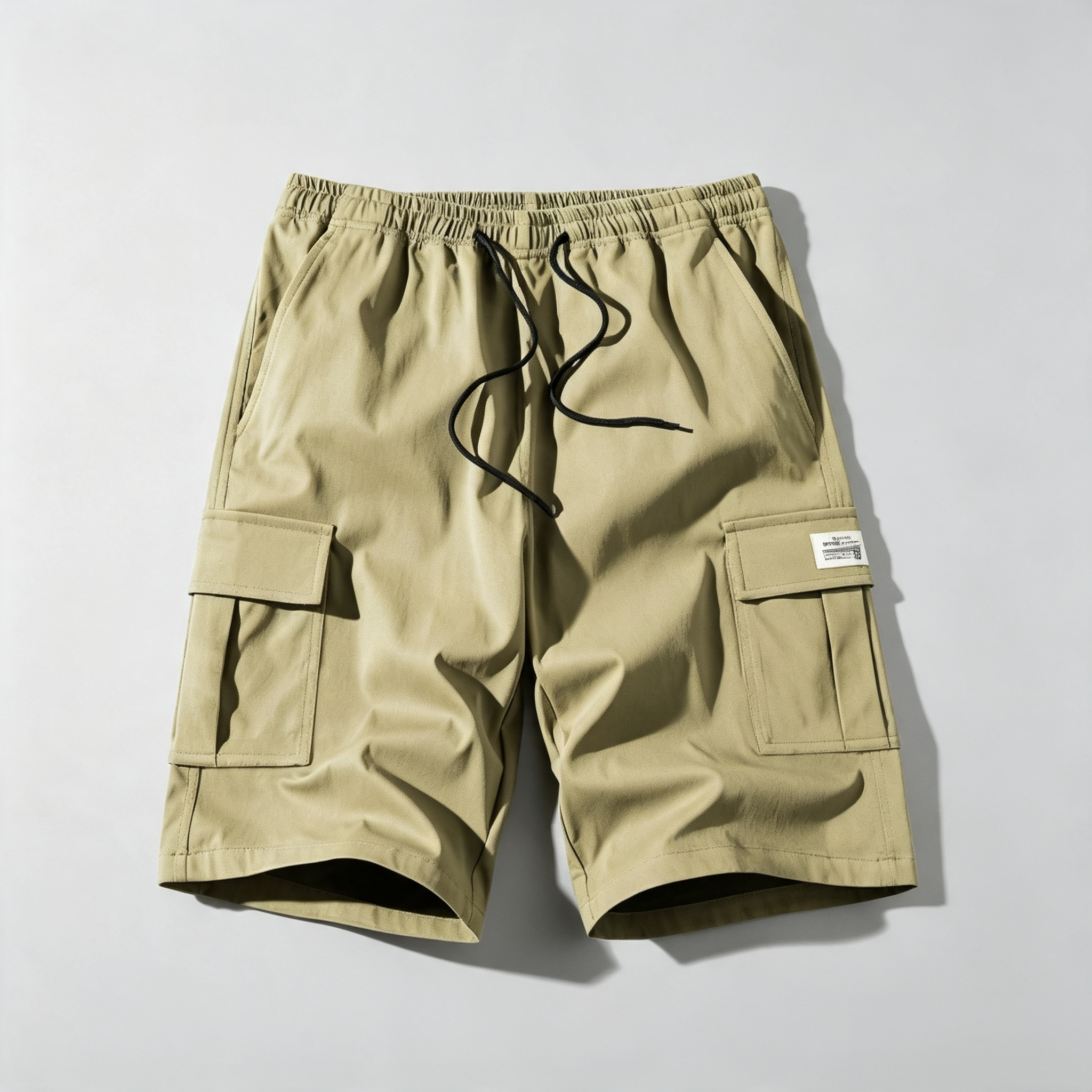 Men's Elastic Waist Cargo Shorts – Casual Multi-Pocket Drawstring Work Shorts