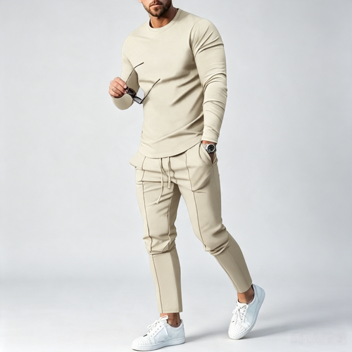 Men's 2-Piece Long Sleeve Tracksuit – Curved Hem Casual Sportswear Set