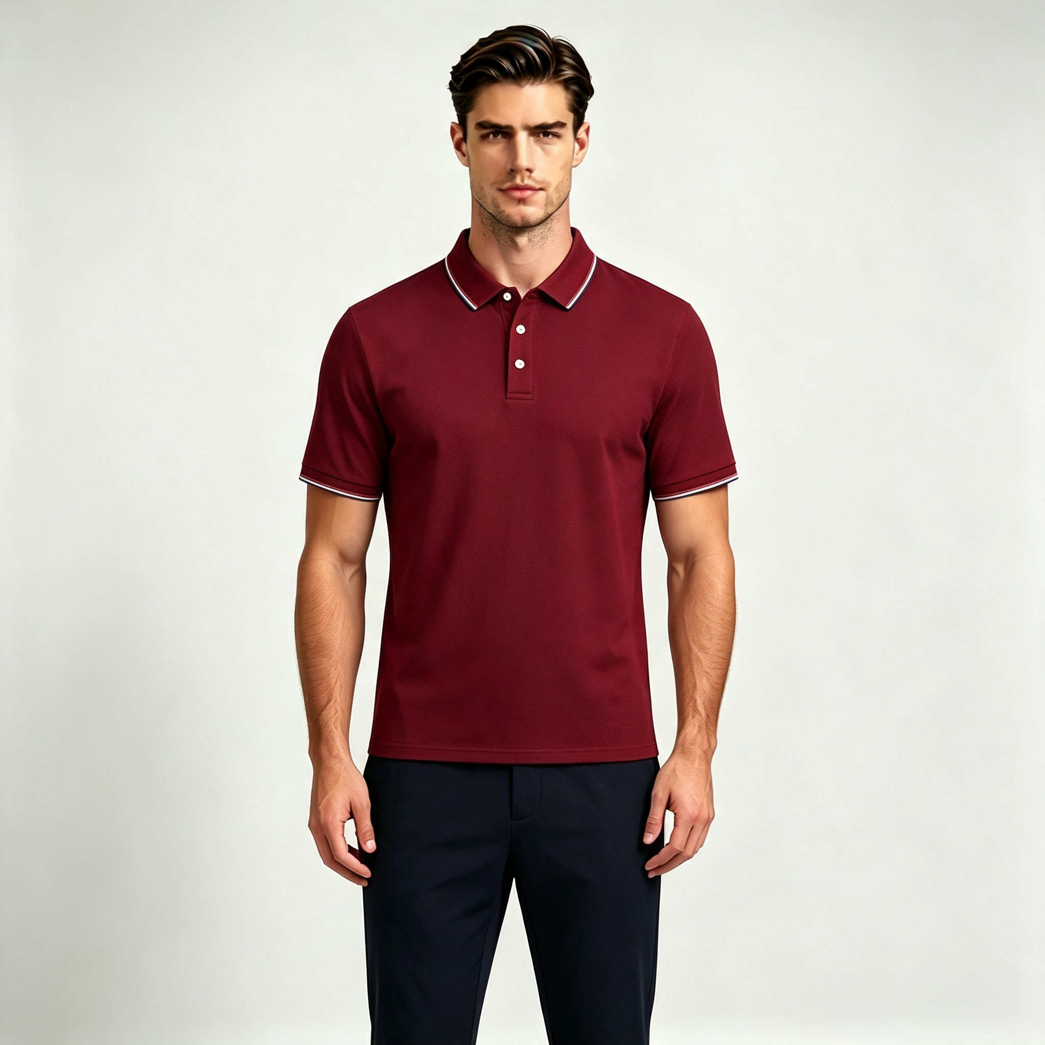 Men's Contrast Striped Trim Short Sleeve Polo Shirt, Classic Collar 3-Button Placket Casual Top
