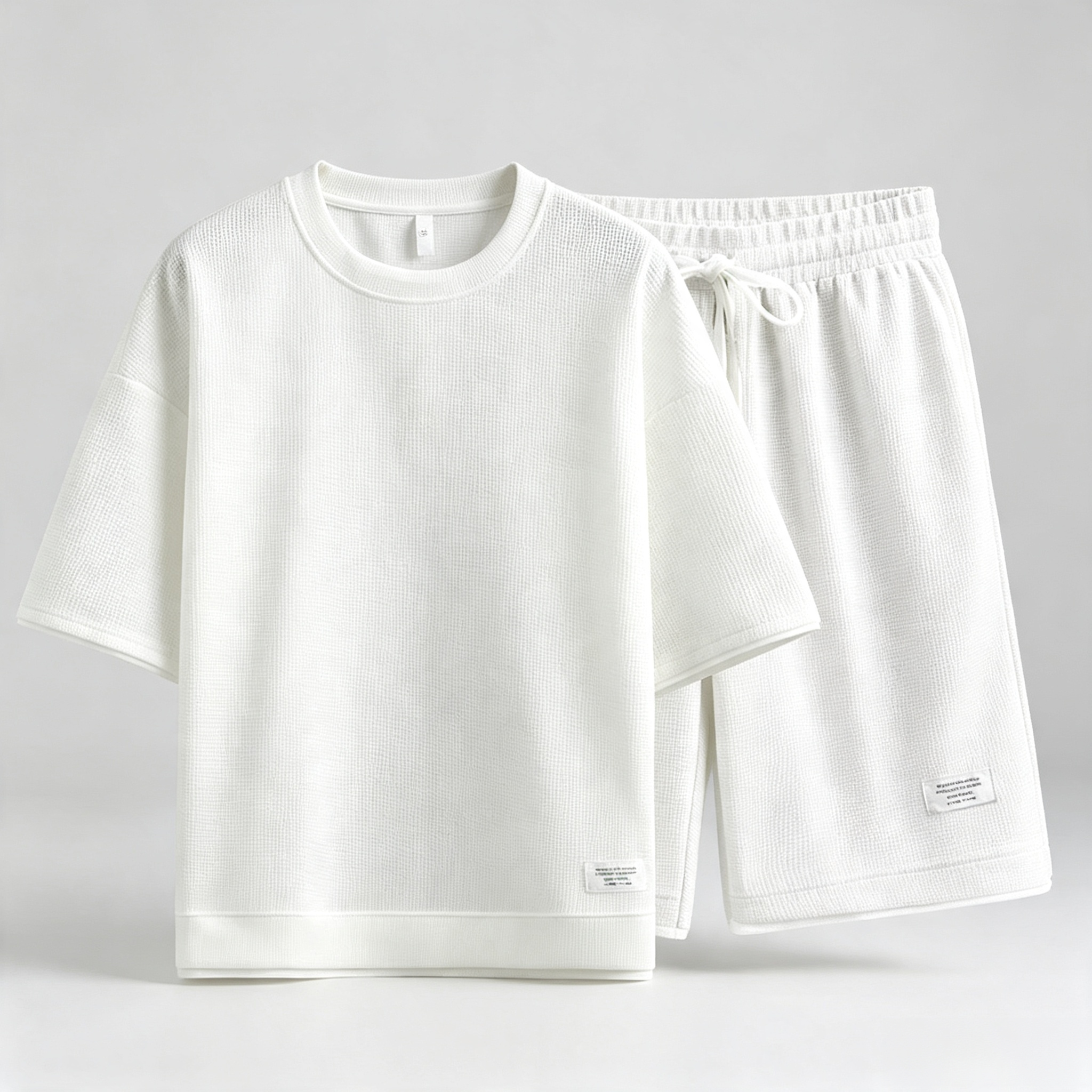 Men's 2-Piece Waffle Textured T-Shirt & Shorts Set – Casual Short Sleeve Loungewear