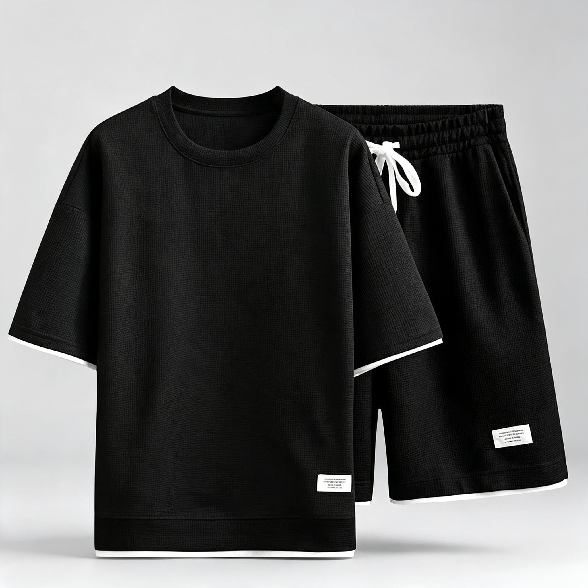 Men's 2-Piece Waffle Textured T-Shirt & Shorts Set – Casual Short Sleeve Loungewear