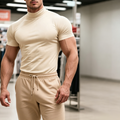 Men's Slim Fit Mock Neck Short Sleeve T-Shirt, Solid Color Casual Basic Top
