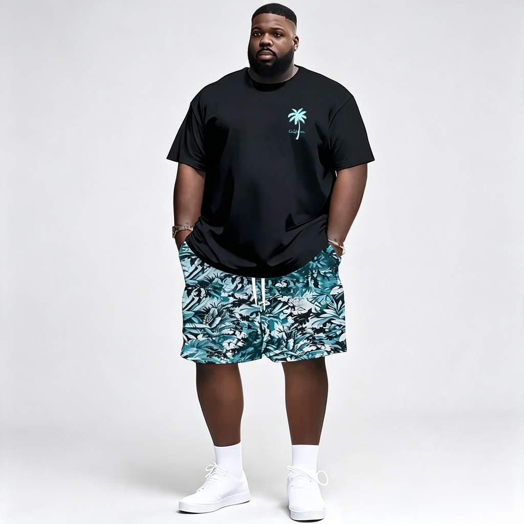 Men's Textured Floral 2-Piece Short Set – Casual Vacation Shirt & Shorts Outfit